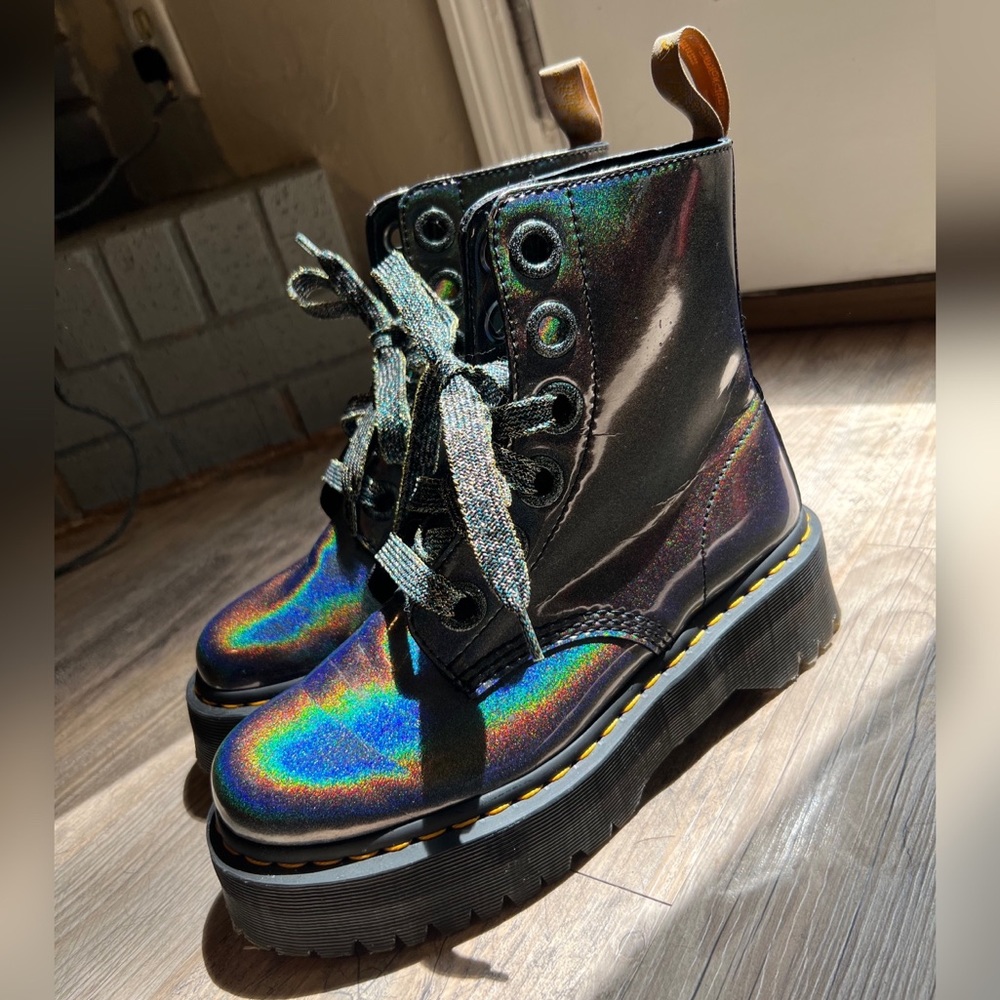 Dr. Martens Vegan Molly Rainbow Platform Boots - Size 9